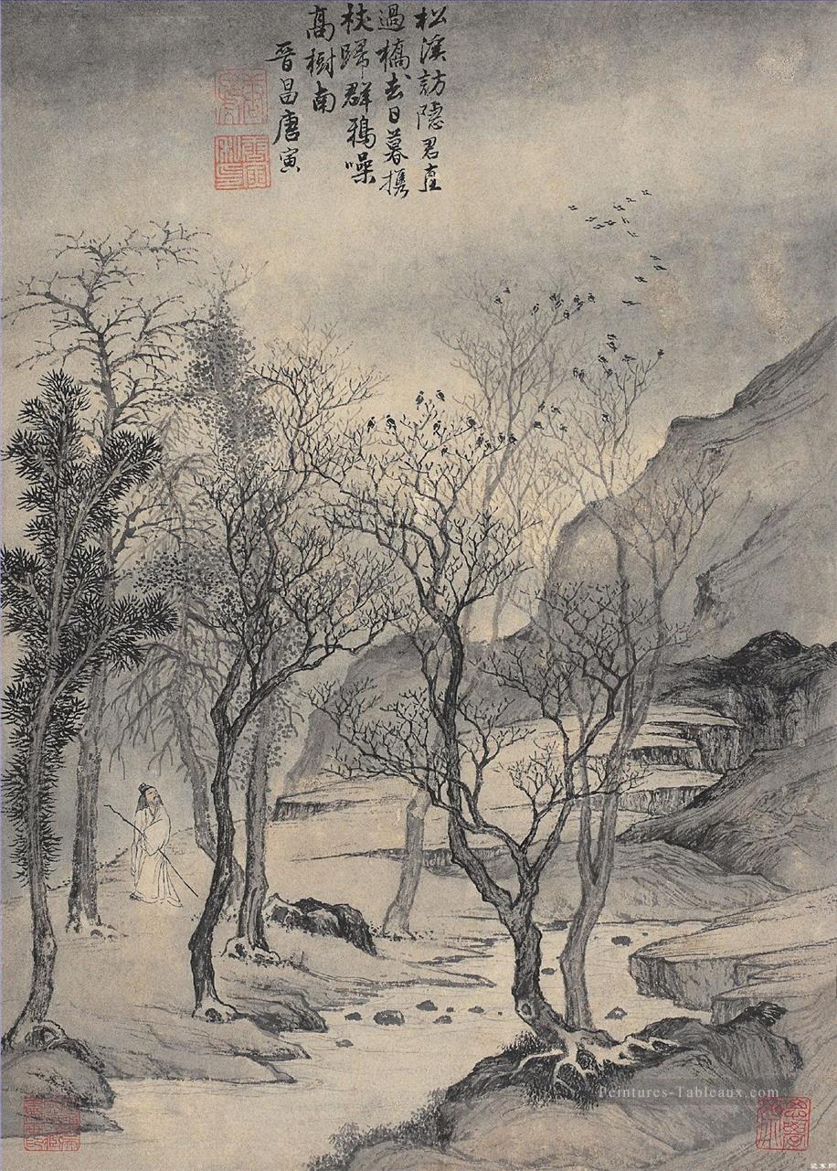 recluse dans l’encre de Chine vieille montagne Peintures à l'huile